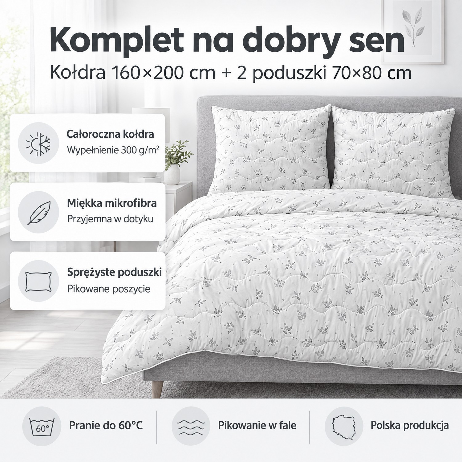 komplet kołra 160x200 + 2 poduszki główne cechy
