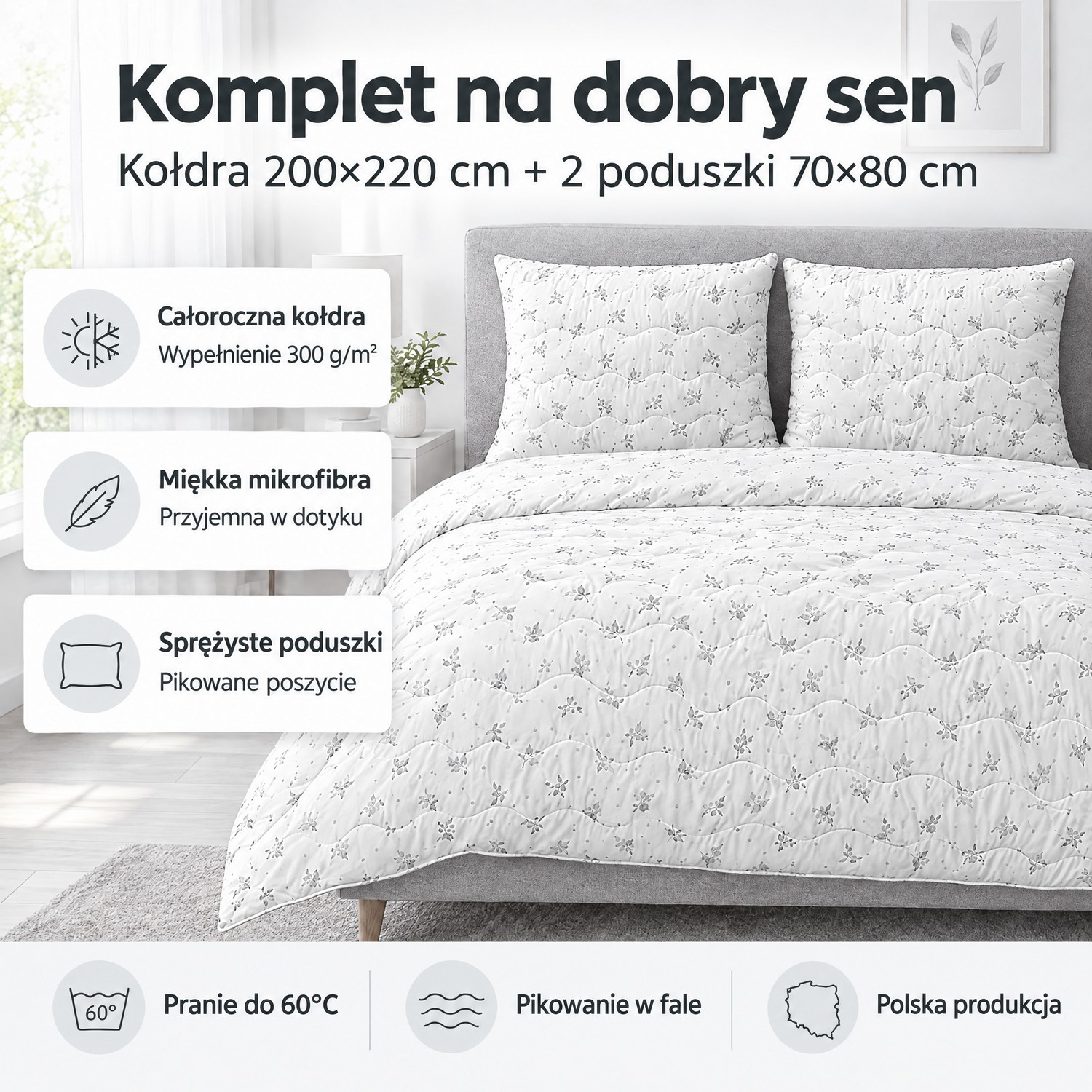 kołdra 200x220 i poduszki główne cechy