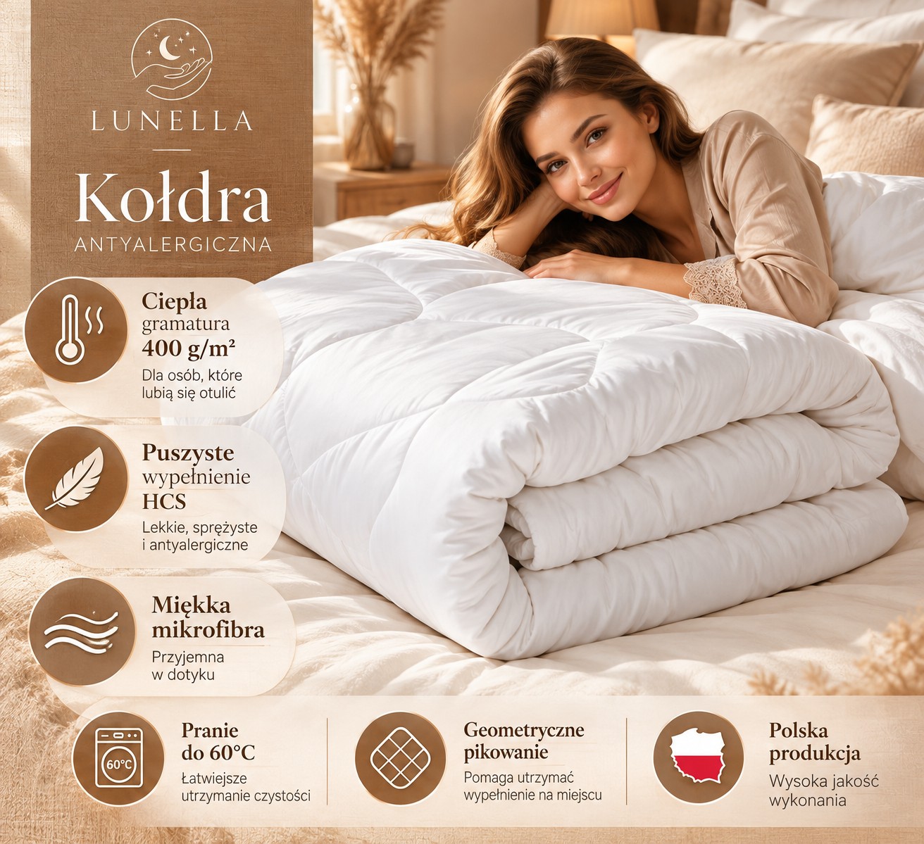 kołdra 140x200 lunella cechy produktu